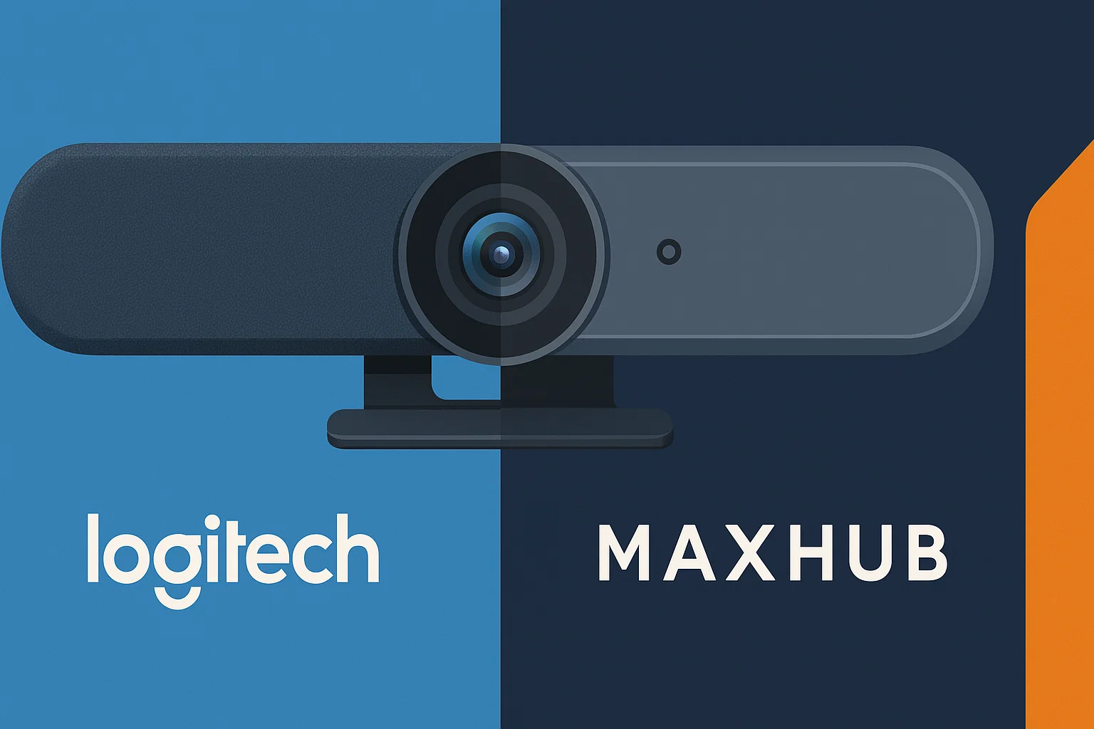 Hình ảnh tổng quan so sánh hai thương hiệu camera hội nghị hàng đầu Logitech và MAXHUB. MAXHUB Việt Nam cung cấp giải pháp camera hội nghị chuyên nghiệp, hiệu quả.