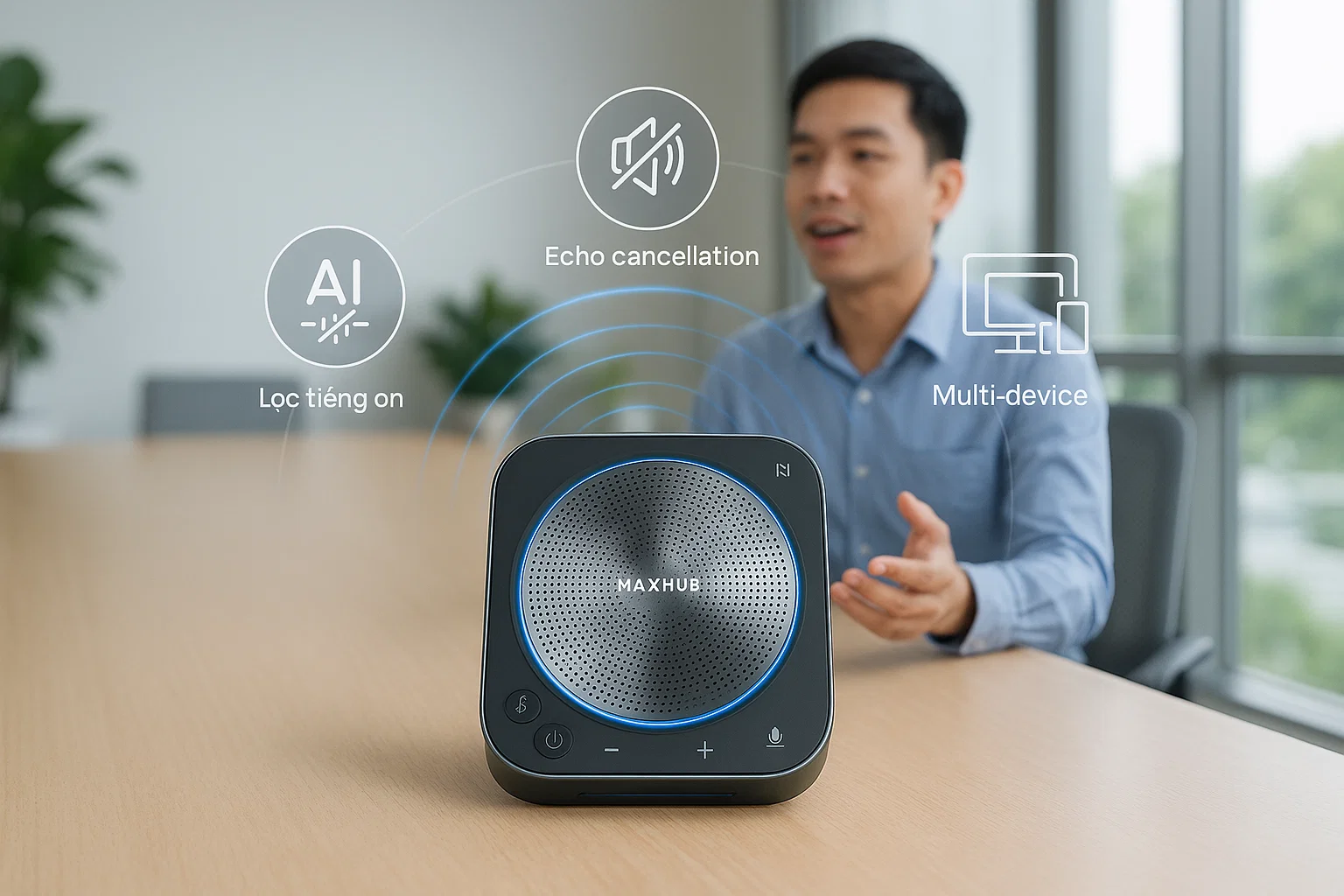 Tính năng thông minh của MAXHUB BM35: Lọc tiếng ồn AI, khử vang hiệu quả, tối ưu âm thanh cho hội nghị chuyên nghiệp