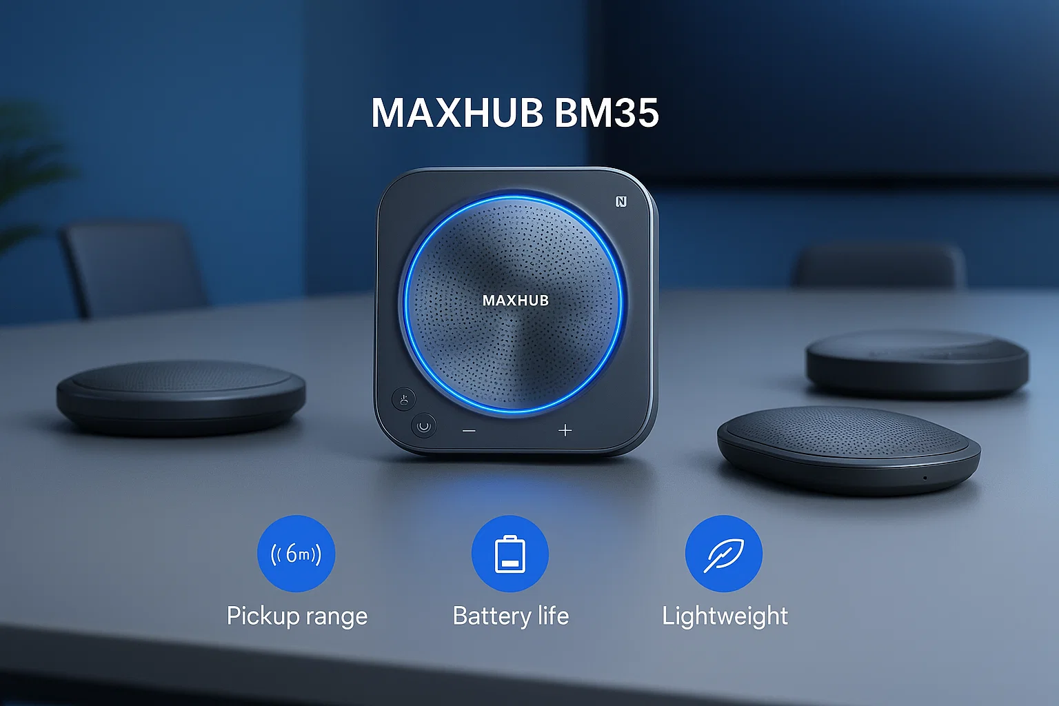 MAXHUB BM35 vượt trội so với đối thủ nhờ phạm vi thu âm 6m và pin 15 giờ - Lựa chọn hàng đầu cho hội nghị trực tuyến.