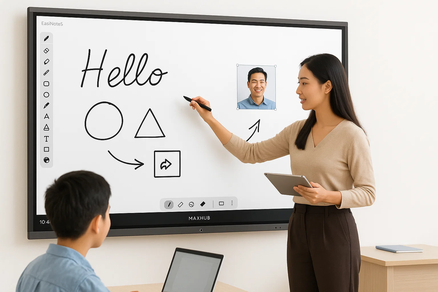 Minh họa các thao tác cơ bản và tính năng nổi bật của phần mềm bảng trắng EasiNote5 trên màn hình MAXHUB L65FA,